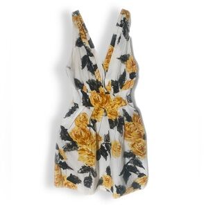 Floral Yellow and Black Sleeveless Mini Dress - Size Large